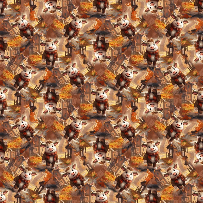 Cartoon Cows In The Fall Fabric - ineedfabric.com