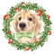 Cartoon Dog In Christmas Wreath Fabric Panel - ineedfabric.com