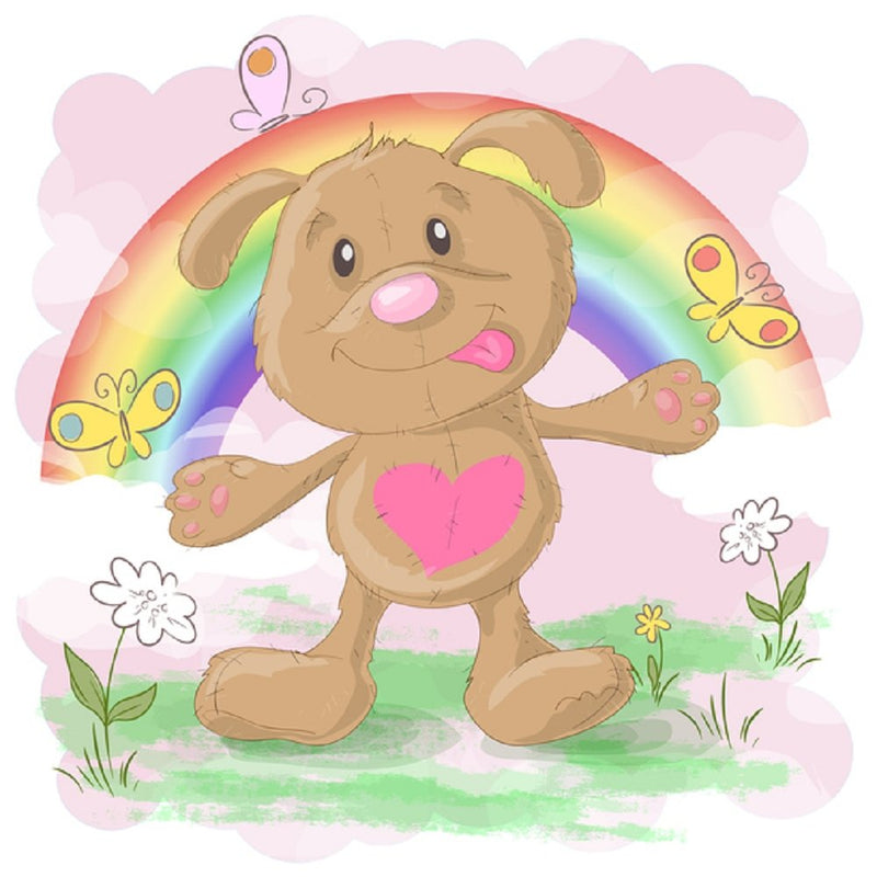 Cartoon Dog With A Rainbow Fabric Panel - Pink - ineedfabric.com