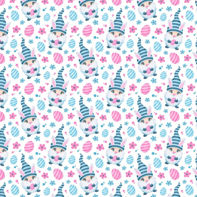 Cartoon Easter Bunny Gnome Fabric - Blue - ineedfabric.com