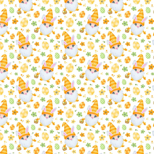 Cartoon Easter Bunny Gnome Fabric - Yellow - ineedfabric.com