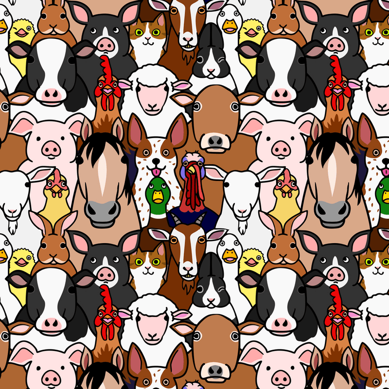 Cartoon Farm Animal Faces Fabric - Multi - ineedfabric.com