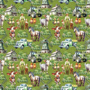 Cartoon Farm Elements Fabric - Green - ineedfabric.com