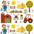 Cartoon Farming Farmer Allover Fabric - White - ineedfabric.com