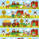 Cartoon Farming Stripe Scenes Fabric - ineedfabric.com