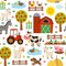 Cartoon Farming Tractor & Animals Fabric - White - ineedfabric.com