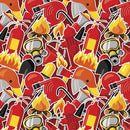 Cartoon Firefighter Stickers Fabric - Red - ineedfabric.com