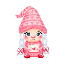 Cartoon Gnome Girl With Love Letter Fabric Panel - White - ineedfabric.com