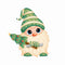 Cartoon Gnome With Christmas Tree Fabric Panel - White - ineedfabric.com