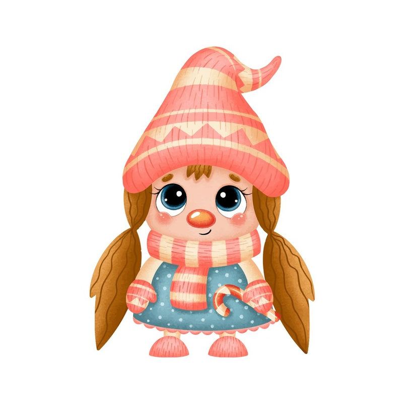 Cartoon Gnome With Pigtails Fabric Panel - White - ineedfabric.com