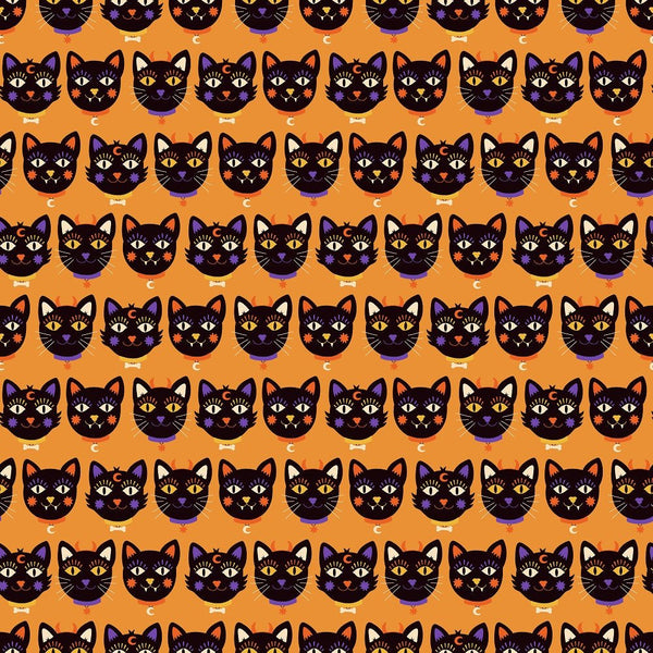 Cartoon Halloween Cat Head Fabric - ineedfabric.com