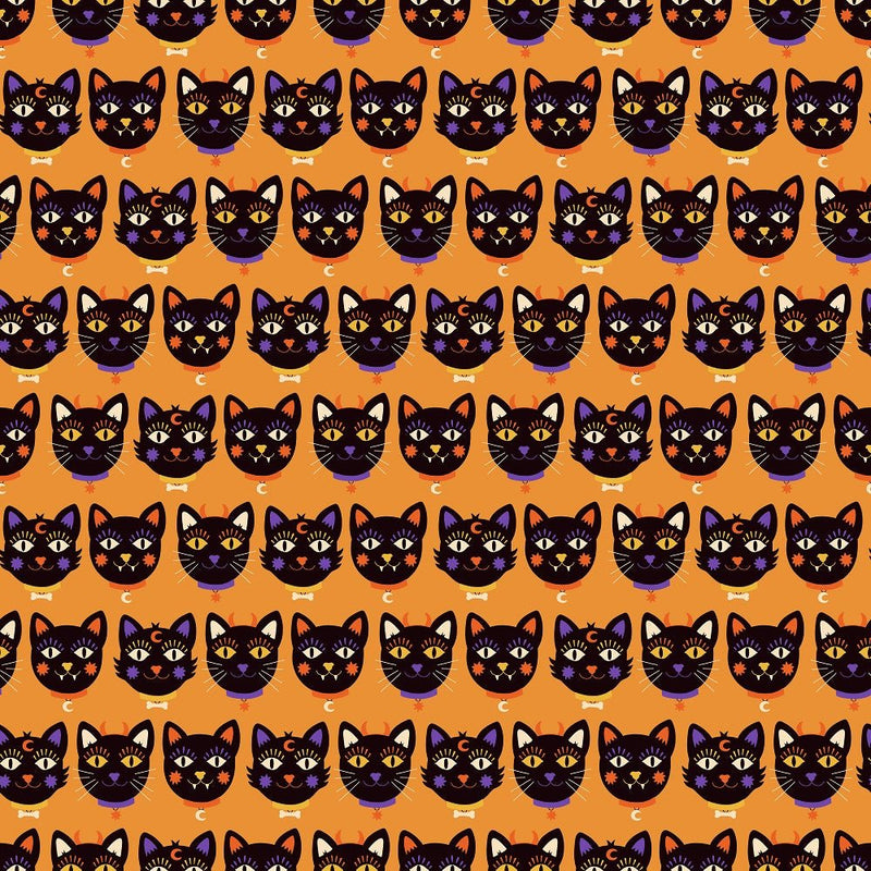 Cartoon Halloween Cat Head Fabric - ineedfabric.com