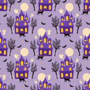 Cartoon Halloween Haunted House Fabric - ineedfabric.com