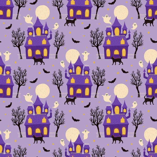 Cartoon Halloween Haunted House Fabric - ineedfabric.com