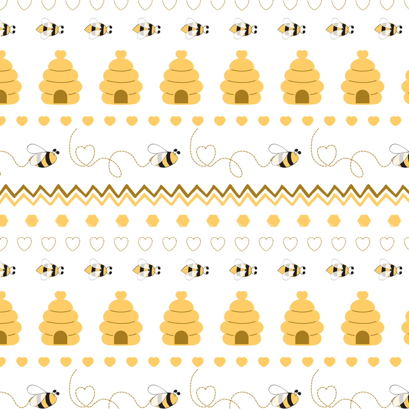 Cartoon Honey Bee, Hive, And Hearts Fabric - ineedfabric.com