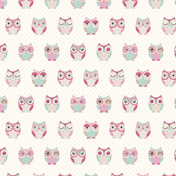 Cartoon Owls Fabric - Pastel - ineedfabric.com