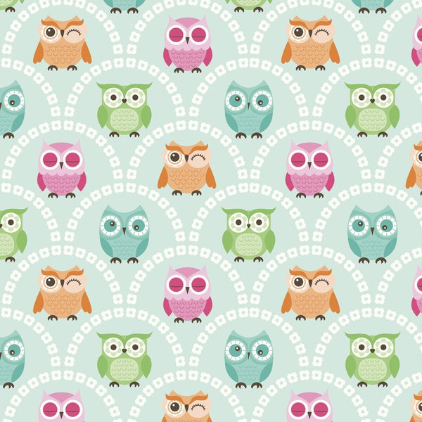 Cartoon Owls With Background Design Fabric - Multi - ineedfabric.com