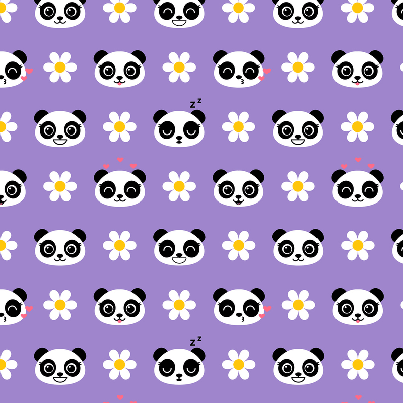 Cartoon Panda With Flower Fabric - Purple - ineedfabric.com