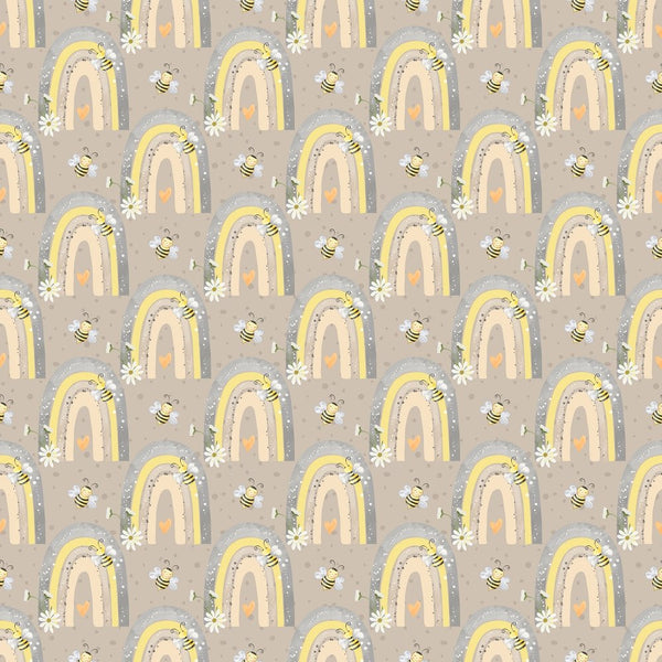 Cartoon Rainbows on Geometric Dots Fabric - Grey - ineedfabric.com