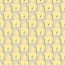 Cartoon Rainbows on Geometric Dots Fabric - Yellow - ineedfabric.com