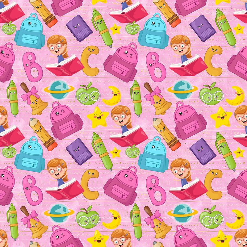 Cartoon School Elements Fabric - ineedfabric.com