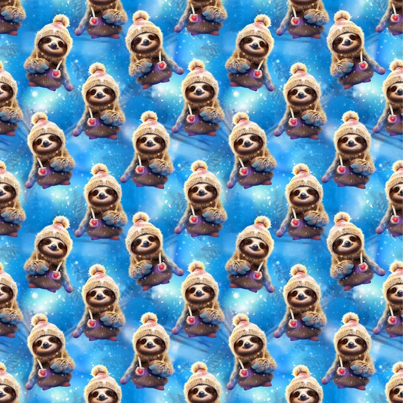 Cartoon Sloths In Winter Fabric - ineedfabric.com