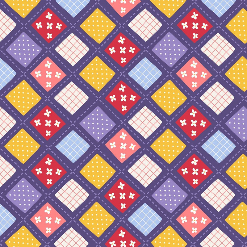 Cartoon Stitched Fabric Pieces Fabric - Purple - ineedfabric.com