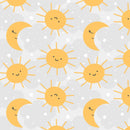 Cartoon Sun & Moon Fabric - Gray - ineedfabric.com