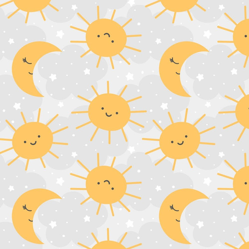 Cartoon Sun & Moon Fabric - Gray - ineedfabric.com