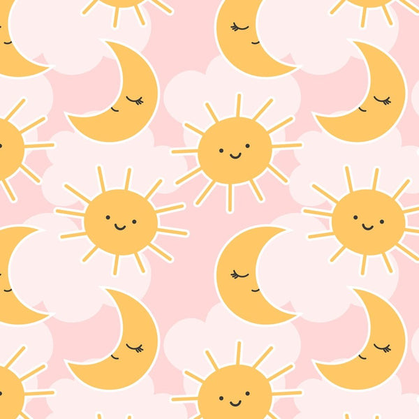 Cartoon Sun & Moon - Pink - ineedfabric.com