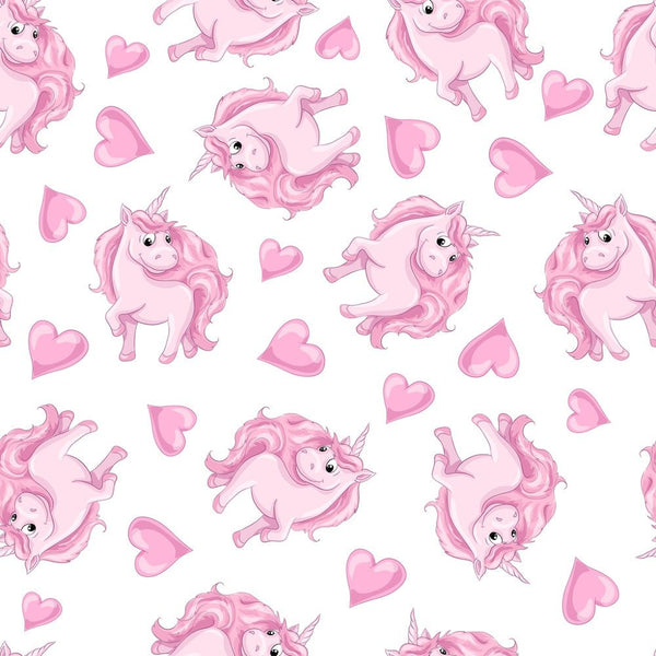 Cartoon Unicorn & Hearts Fabric - ineedfabric.com