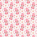 Cartoon Valentine Girl Gnome & Love Letters Fabric - Pink - ineedfabric.com