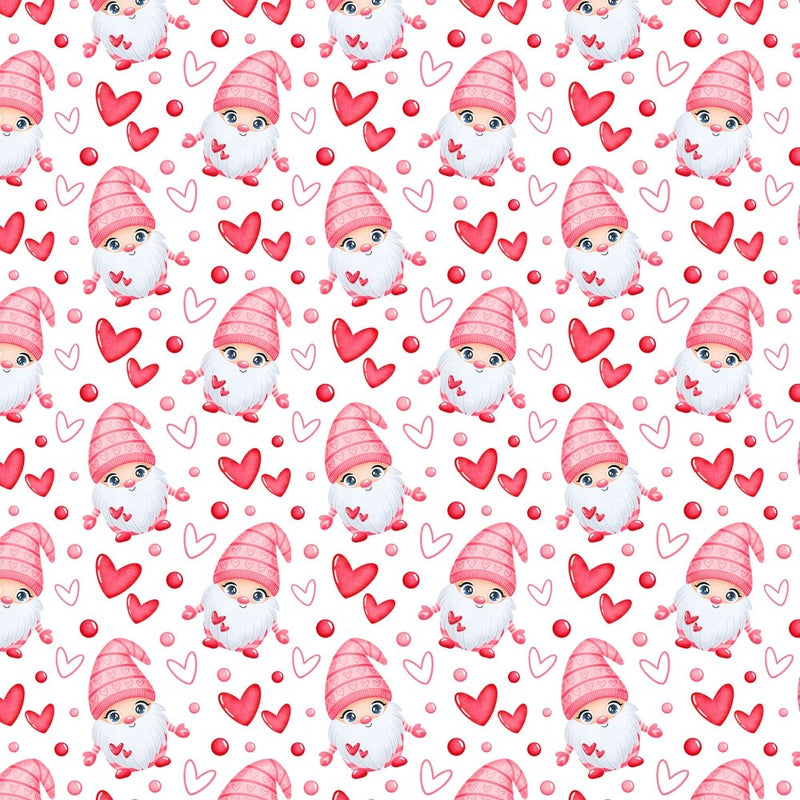Cartoon Valentine Gnome Fabric - Pink - ineedfabric.com