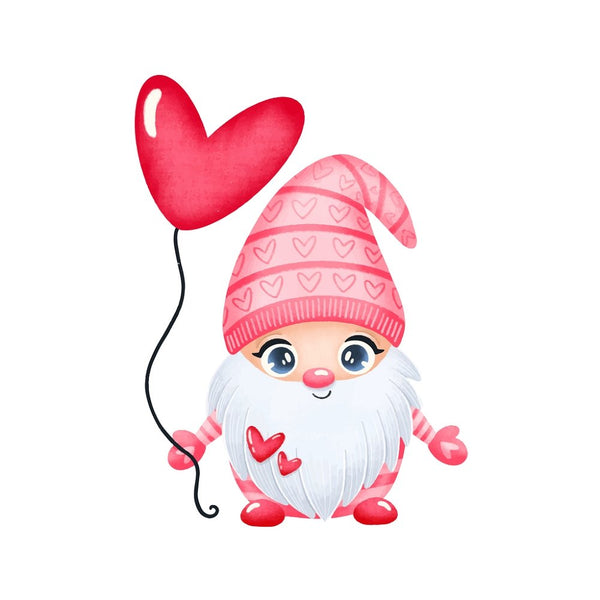 Cartoon Valentine Gnome With Balloon - White - ineedfabric.com