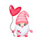 Cartoon Valentine Gnome With Balloon - White - ineedfabric.com