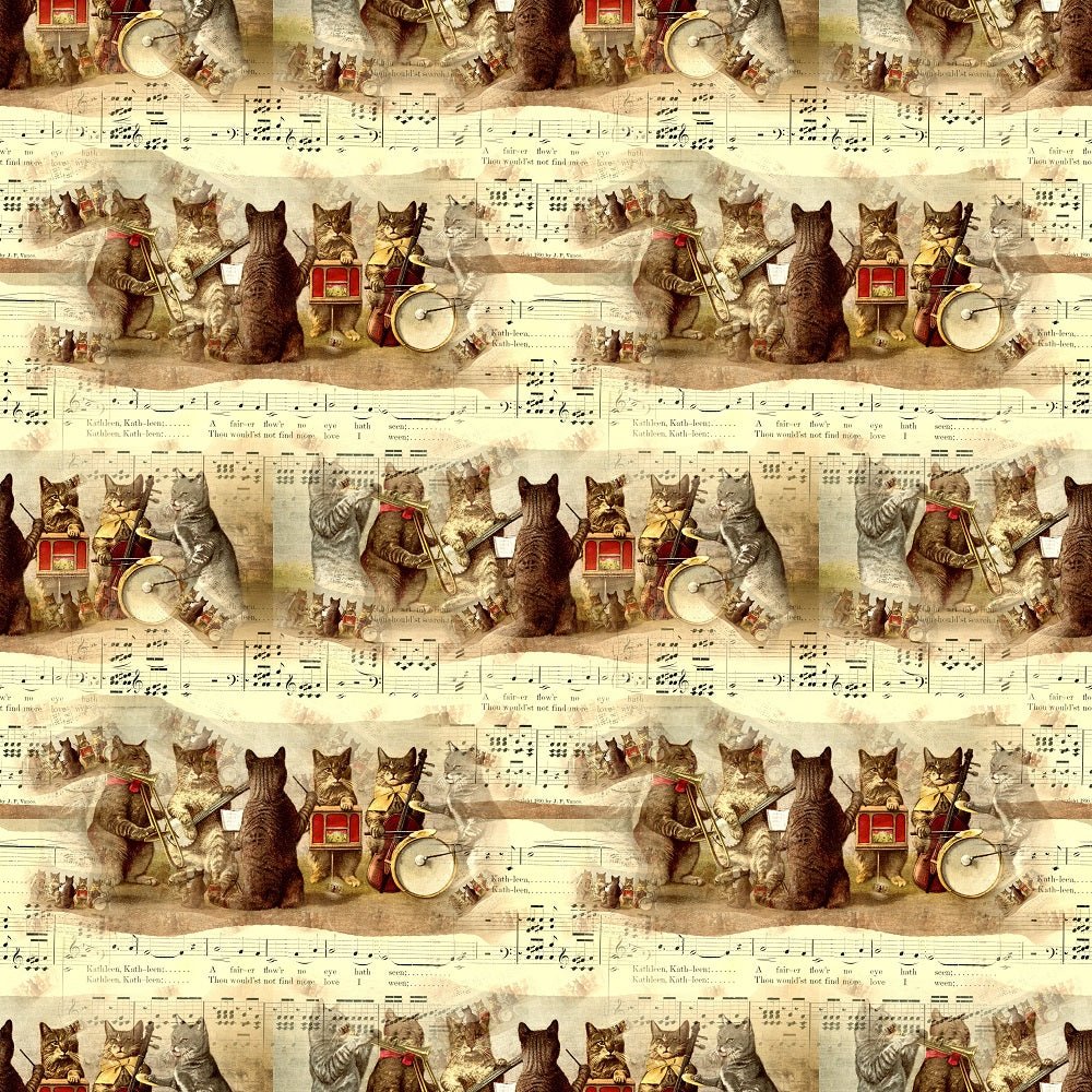 Fun Sewing Packed Cats Fabric White Canvas / Yard