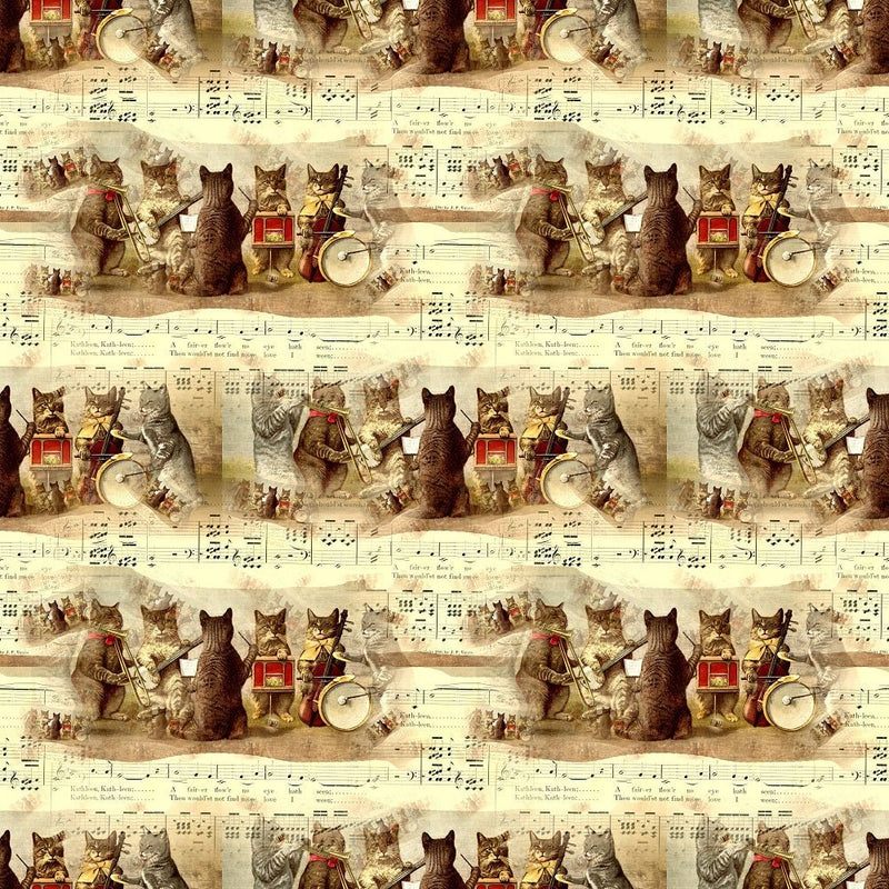 Cat Orchestra & Sheet Music Fabric - ineedfabric.com