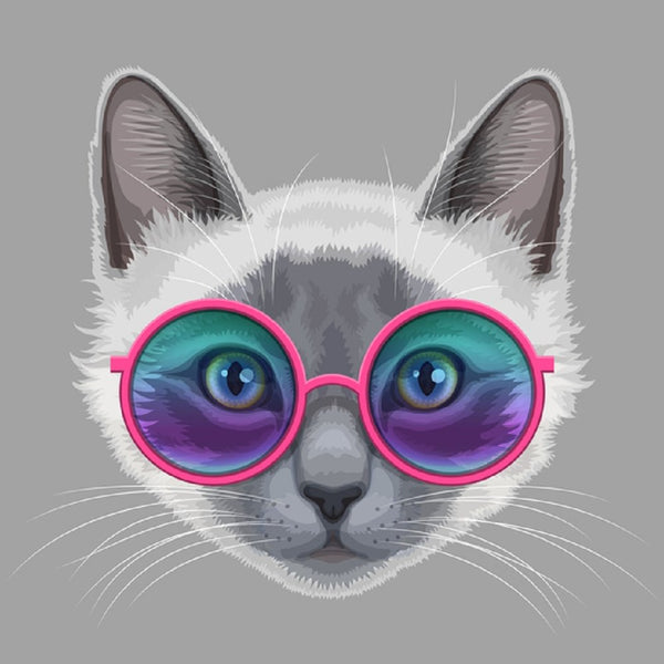 Cat With Eyeglasses Fabric Panel - Gray - ineedfabric.com