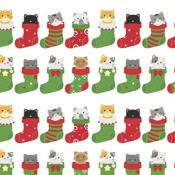 Cats For Christmas Fabric - White - ineedfabric.com