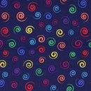 Celebrations, Colorful Swirl Fabric - Navy - ineedfabric.com