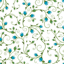 Cerulean Blue Rosebuds on Vines Fabric - White - ineedfabric.com