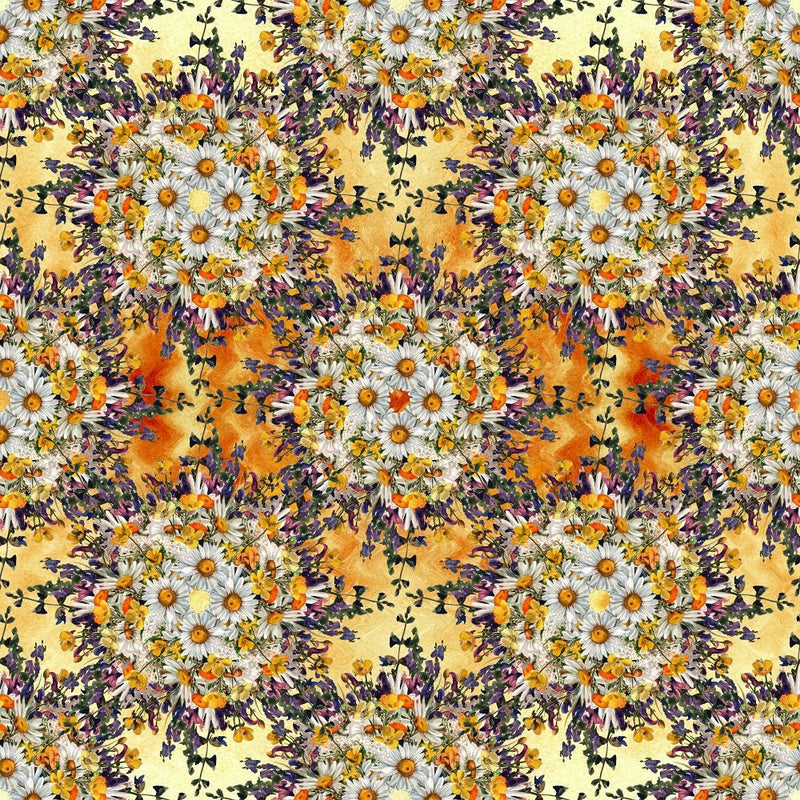 Chamomile Flowers Bouquets Fabric - Yellow/Orange - ineedfabric.com