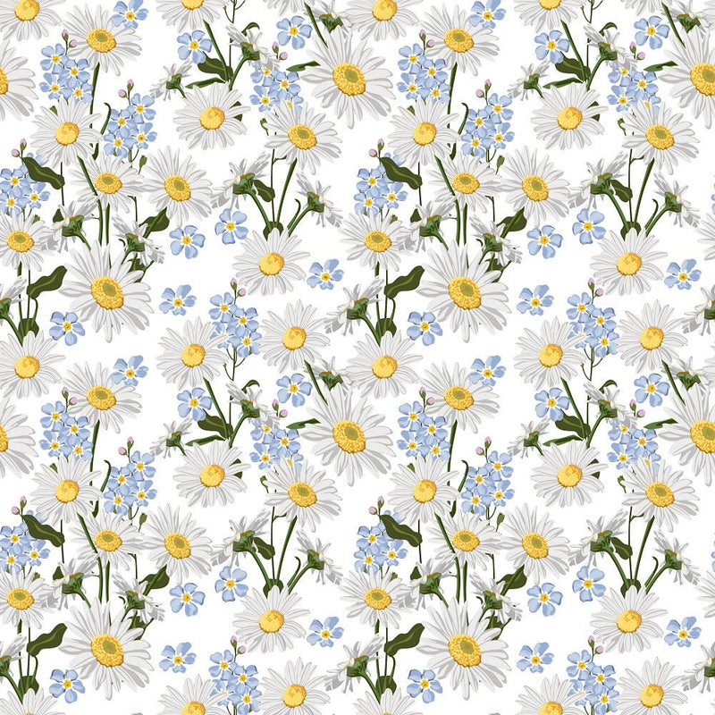 Chamomile & Forget Me Nots Floral Fabric - ineedfabric.com