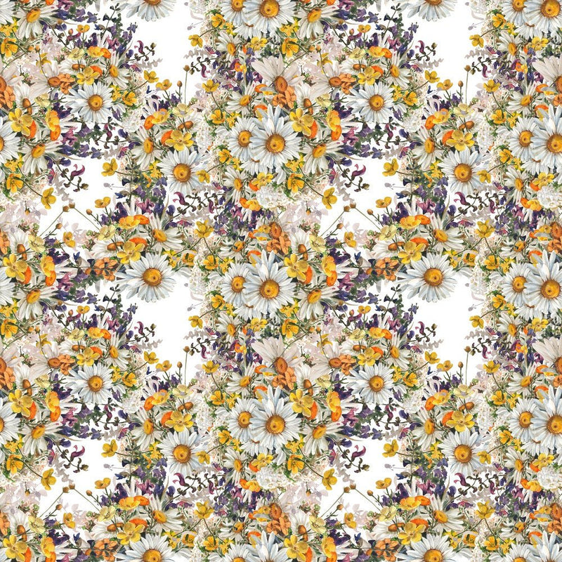Chamomile & Wild Flowers Fabric - White - ineedfabric.com