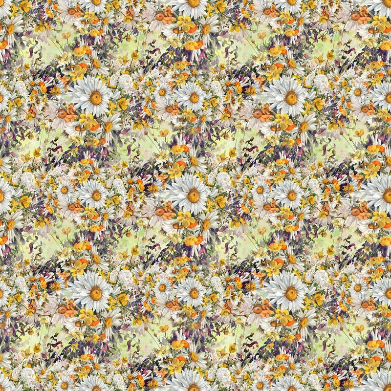 Chamomile & Wild Flowers Fabric - Yellow - ineedfabric.com