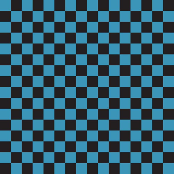 Checkered Basics Fabric - Cerulean Blue on Black - ineedfabric.com