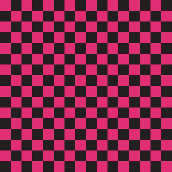 Checkered Basics Fabric - Pink Carmine on Black - ineedfabric.com