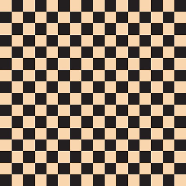 Checkered Basics Fabric - Pizazz Peach on Black - ineedfabric.com