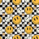Checkered Smiley Faces Fabric - 70s - ineedfabric.com