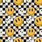 Checkered Smiley Faces Fabric - 70s - ineedfabric.com